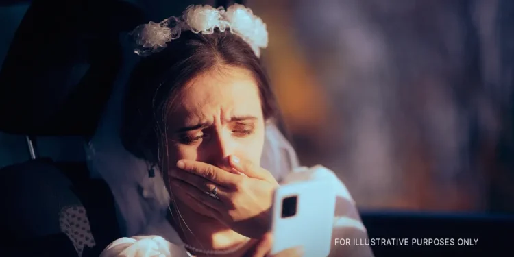 A shocked bride looking at her phone | Source: Shutterstock